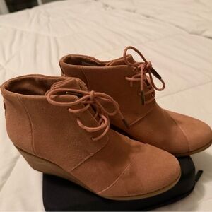 Toms Pink Suede Lace-Up Ankle Booties